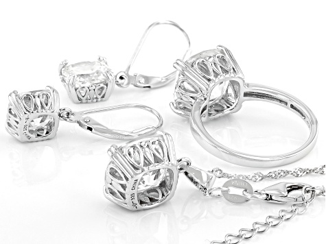 White Cubic Zirconia Rhodium Over Sterling Silver Jewelry Set 22.50ctw