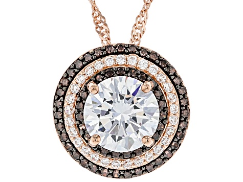 White And Mocha Cubic Zirconia 18K Rose Gold Over Sterling Silver Pendant With Chain 6.86ctw