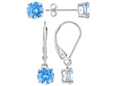 Blue Cubic Zirconia Rhodium Over Sterling Silver Earring Set 5.17ctw