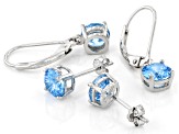 Blue Cubic Zirconia Rhodium Over Sterling Silver Earring Set 5.17ctw