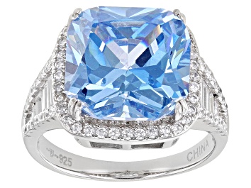 Picture of Blue And White Cubic Zirconia Rhodium Over Sterling Silver Ring 11.48ctw