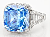 Blue And White Cubic Zirconia Rhodium Over Sterling Silver Ring 11.48ctw