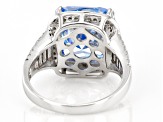 Blue And White Cubic Zirconia Rhodium Over Sterling Silver Ring 11.48ctw
