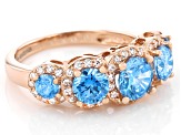 Blue And White Cubic Zirconia 18K Rose Gold Over Sterling Silver Ring 3.80ctw