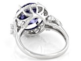 Blue and White Cubic Zirconia Rhodium Over Sterling Silver Ring 6.96ctw