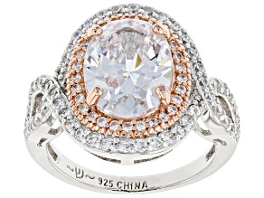 White Cubic Zirconia Rhodium And 14K Rose Gold Over Sterling Silver Ring 4.77ctw