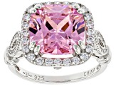Pink And White Cubic Zirconia Platinum Over Sterling Silver Ring 6.84ctw