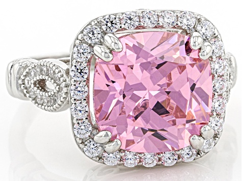 Pink And White Cubic Zirconia Platinum Over Sterling Silver Ring 6.84ctw