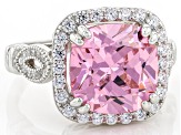 Pink And White Cubic Zirconia Platinum Over Sterling Silver Ring 6.84ctw