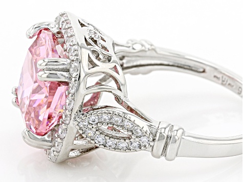Pink And White Cubic Zirconia Platinum Over Sterling Silver Ring 6.84ctw