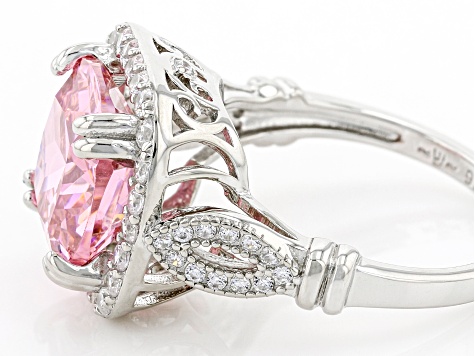Pink And White Cubic Zirconia Platinum Over Sterling Silver Ring 6.84ctw