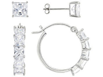 Picture of White Cubic Zirconia Rhodium Over Sterling Silver Earring Set 8.73ctw