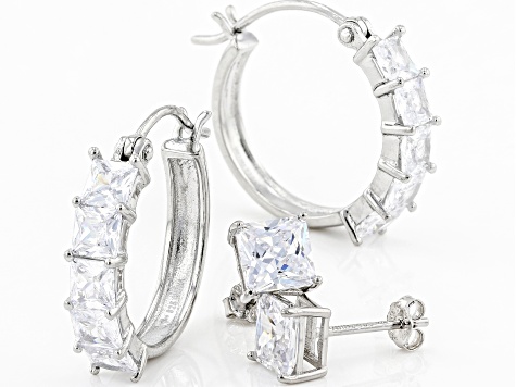 White Cubic Zirconia Rhodium Over Sterling Silver Earring Set 8.73ctw