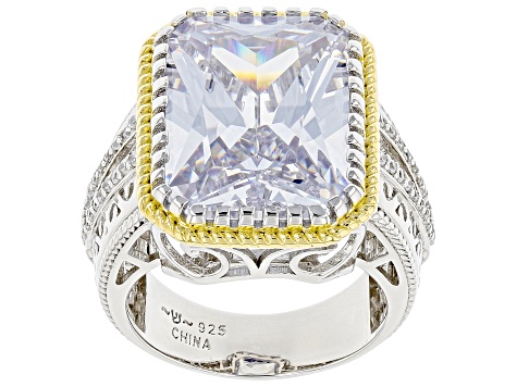 White Cubic Zirconia Rhodium And 14K Yellow Gold Over Sterling Silver Ring 15.03ctw