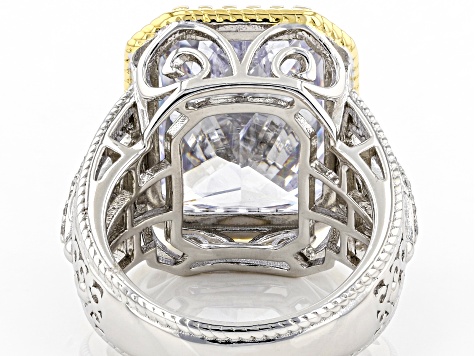 White Cubic Zirconia Rhodium And 14K Yellow Gold Over Sterling Silver Ring 15.03ctw