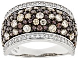 Mocha, Champagne, And White Cubic Zirconia Rhodium Over Sterling Silver Ring 3.32ctw