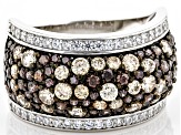 Mocha, Champagne, And White Cubic Zirconia Rhodium Over Sterling Silver Ring 3.32ctw