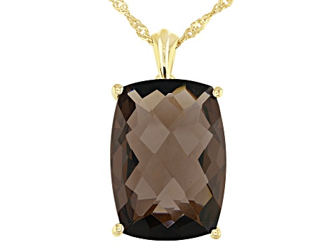 Brown smoky quartz 18k yellow gold over silver ring, pendant with 