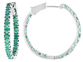 Green Zambian Emerald Rhodium Over Sterling Silver Hoop Earrings 3.78ctw