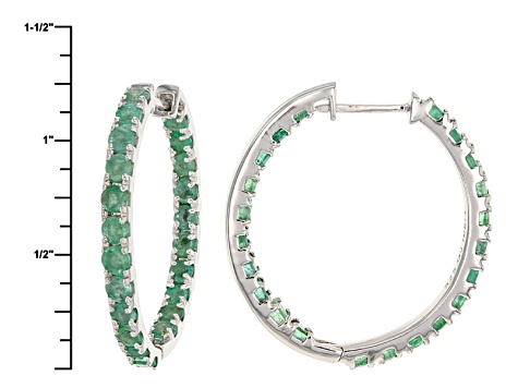Green Zambian Emerald Rhodium Over Sterling Silver Hoop Earrings 3.78ctw