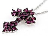 Raspberry Rhodolite Rhodium Over Sterling Silver Cross Pendant With Chain 3.72ctw