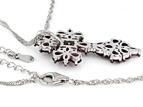 Raspberry Rhodolite Rhodium Over Sterling Silver Cross Pendant With Chain 3.72ctw