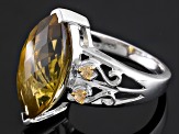 Brown Champagne Quartz Rhodium Over Sterling Silver Ring 8.16ctw