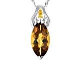Brown Champagne Quartz Rhodium Over Sterling Silver Pendant With Chain