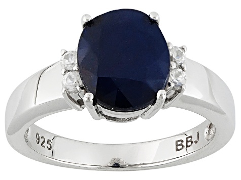 Blue Sapphire Rhodium Over Sterling Silver Ring 2.59ctw
