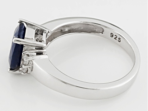Blue Sapphire Rhodium Over Sterling Silver Ring 2.59ctw
