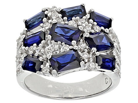 Blue Lab Created Sapphire Sterling Silver Ring 4.36ctw