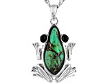 Green Turquoise Rhodium Over Sterling Silver Frog Pendant With Chain .17ctw