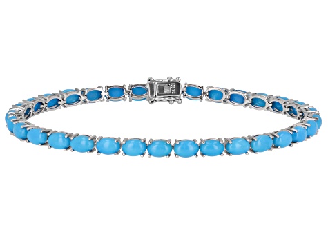 Blue Sleeping Beauty Turquoise Rhodium Over Sterling Silver Tennis Bracelet
