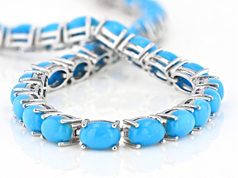 Blue Sleeping Beauty Turquoise Rhodium Over Sterling Silver Tennis