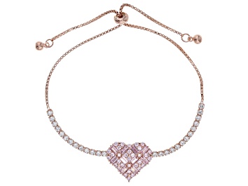 Picture of Pink And White Cubic Zirconia 18K Rose Gold Over Sterling Silver Heart Adjustable Bracelet 3.71ctw