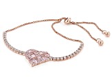 Pink And White Cubic Zirconia 18K Rose Gold Over Sterling Silver Heart Adjustable Bracelet 3.71ctw