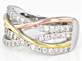 White Cubic Zirconia Rhodium And 14K Yellow And Rose Gold Over Sterling Silver Ring 1.04ctw