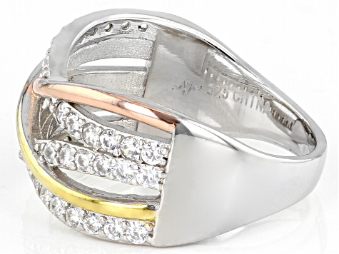 White Cubic Zirconia Rhodium And 14K Yellow And Rose Gold Over Sterling Silver Ring 1.04ctw