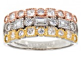 White Cubic Zirconia Rhodium And 14K Yellow And Rose Over Silver Ring 1.41ctw