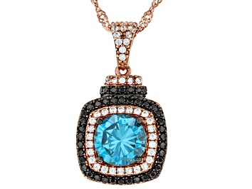 Picture of Blue, White, And Mocha Cubic Zirconia 18K Rose Gold Over Sterling Silver Pendant With Chain 3.65ctw