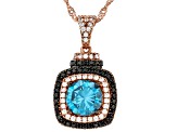 Blue, White, And Mocha Cubic Zirconia 18K Rose Gold Over Sterling Silver Pendant With Chain 3.65ctw