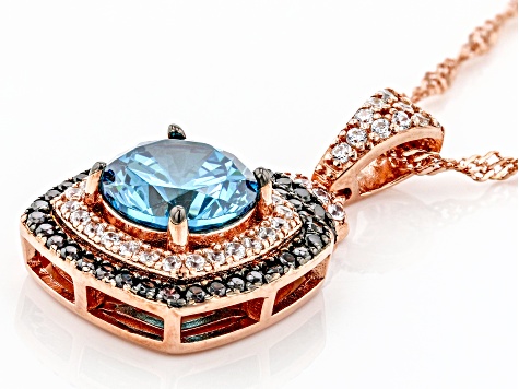 Blue, White, And Mocha Cubic Zirconia 18K Rose Gold Over Sterling Silver Pendant With Chain 3.65ctw