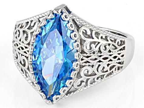 Blue Cubic Zirconia Rhodium Over Sterling Silver Ring 5.81ctw