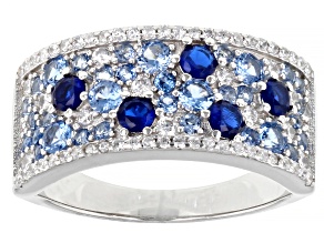 Lab Created Blue Spinel And White Cubic Zirconia Rhodium Over Sterling Silver Ring 2.88ctw