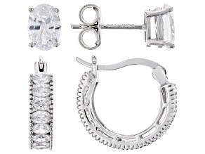 White Cubic Zirconia Rhodium Over Sterling Silver Earring Set 4.18ctw