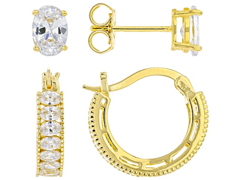 White Cubic Zirconia 18k Yellow Gold Over Sterling Silver Earring Set 4.18ctw