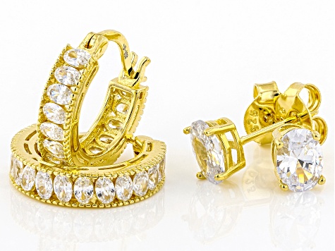 White Cubic Zirconia 18k Yellow Gold Over Sterling Silver Earring Set 4.18ctw