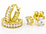 White Cubic Zirconia 18k Yellow Gold Over Sterling Silver Earring Set 4.18ctw