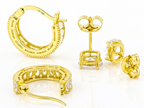 White Cubic Zirconia 18k Yellow Gold Over Sterling Silver Earring Set 4.18ctw