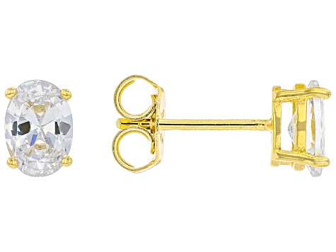 White Cubic Zirconia 18k Yellow Gold Over Sterling Silver Earring Set 4.18ctw